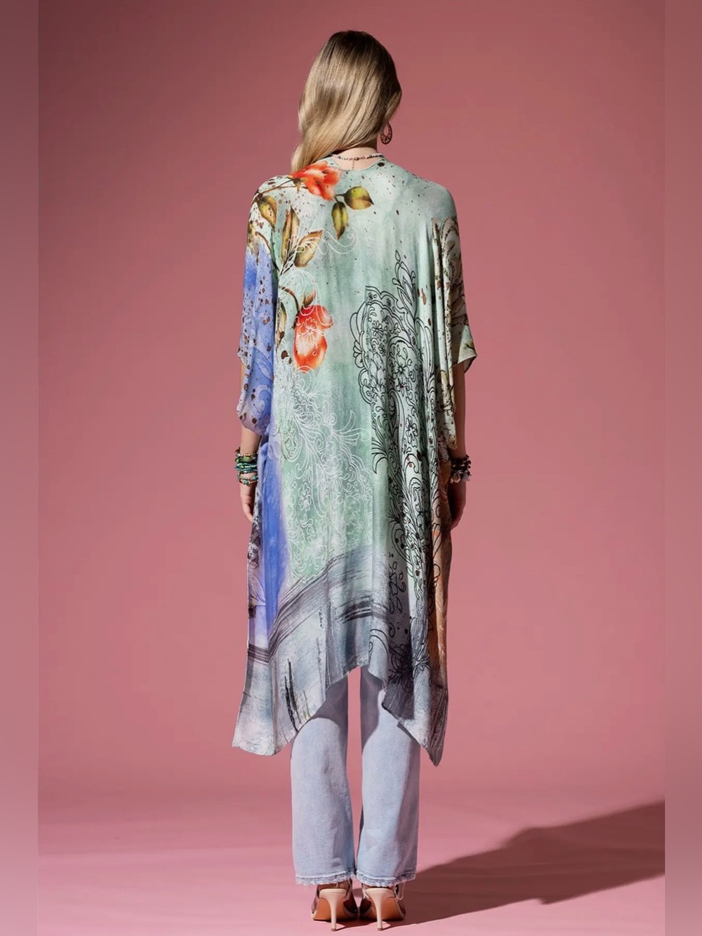 “Moonstone” Kimono | Watercolor Floral | Lightweight Boho Duster | One Size - Picture 7 of 7